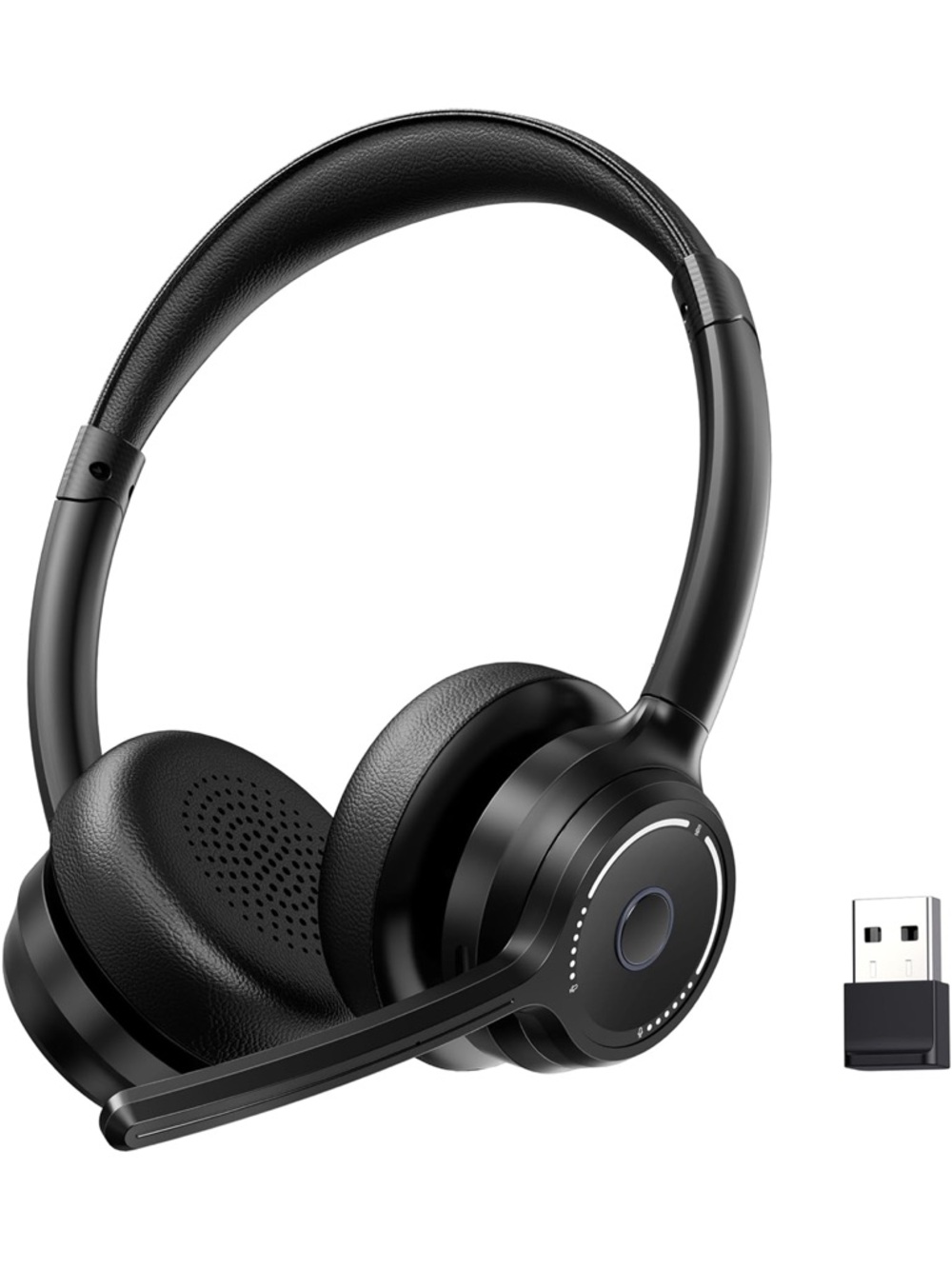 Wireless USB Headset with Boom Mic - Black